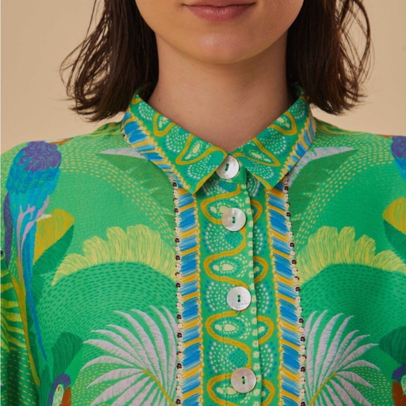 FARM Rio Green Tropical Button Down Shirt- Size L- perfect condition! - Picture 4 of 14
